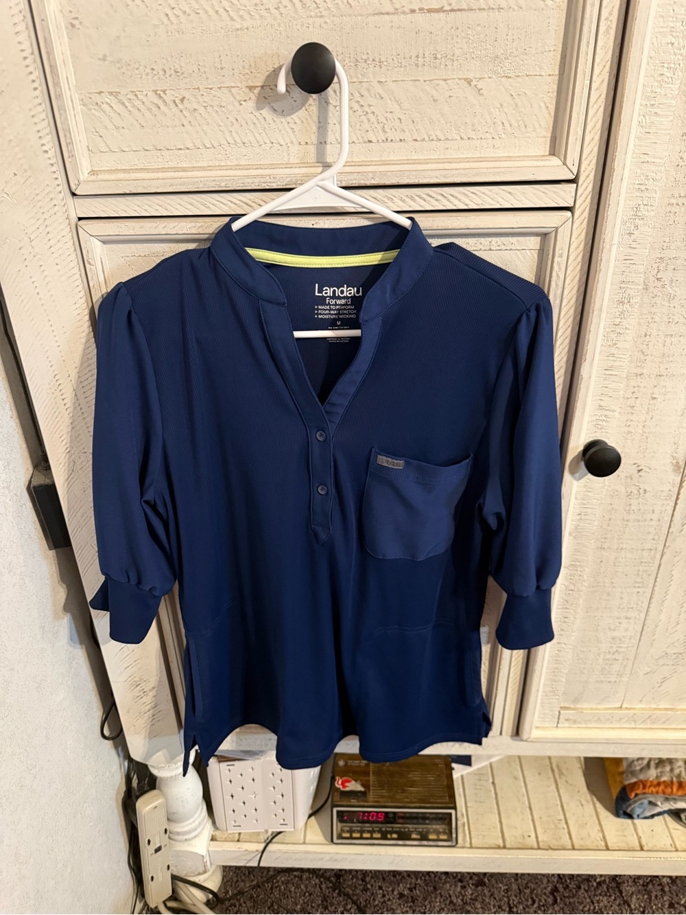 Landau Navy Split-Placket Medical Top with Chest Pocket